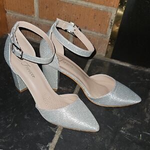 Shimmering Silver Block Heels